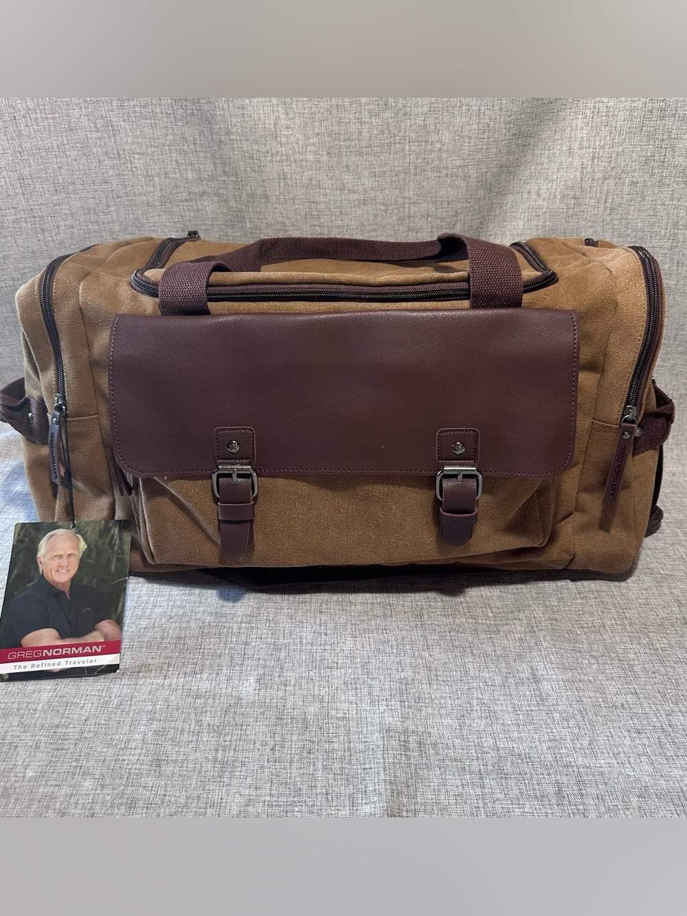 Greg Norman Collection Canvas Duffel in Brown and Dark Brown